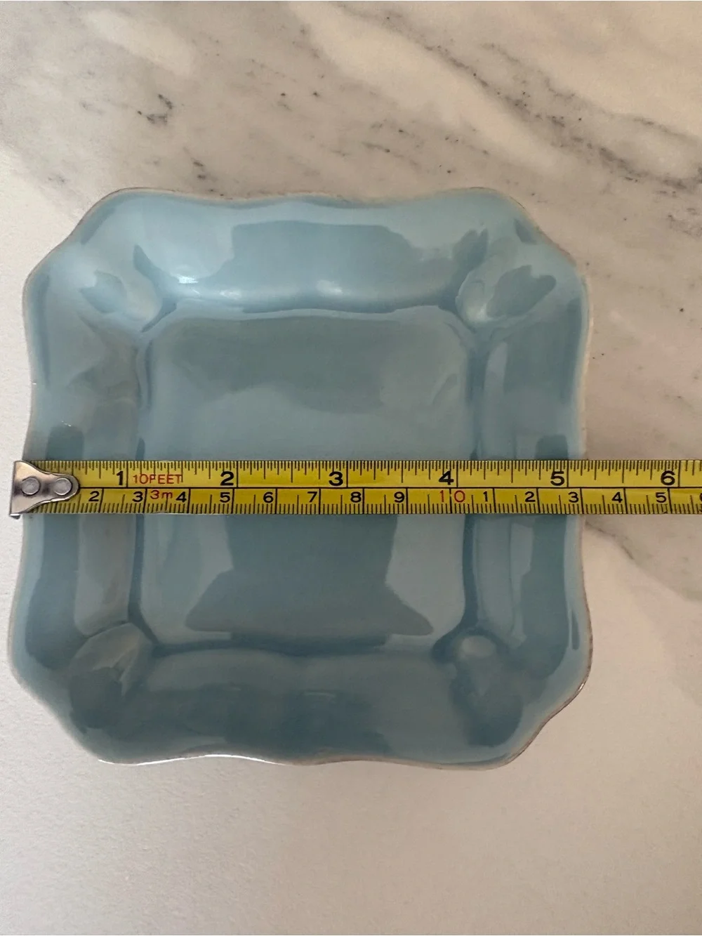 Pottery Barn Cambria Turquoise Blue Square Tidbit/Appetizer Plates - Set of 3